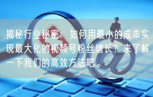 揭秘行业秘密：如何用最小的成本实现最大化的视频号粉丝增长？来了解一下我们的高效方法吧。