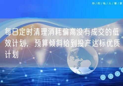 每日定时清理消耗偏高没有成交的低效计划，预算倾斜给到投产达标优质计划